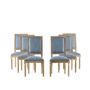 Christopher Knight Home Set of 6 Declan French Country Rubberwood Upholstered Dining Chairs Slate Blue - 1 of 4