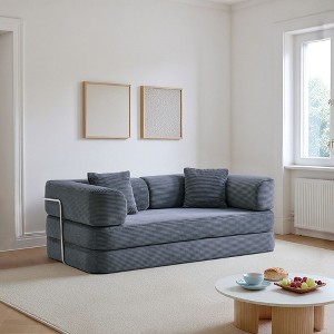Okak Convertible Floor Sofa Bed Loveseats with Blanket & Pillows,Corduroy Fabric Futon Couch for Living Room,Apartments - 1 of 4