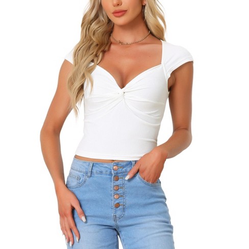 Ribbed Sweetheart Neck Twist Front Top