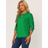 INSPIRE CHIC Women's Work Office Keyhole Pleated Front Ruched 3/4 Sleeve Chiffon Blouse - 3 of 4