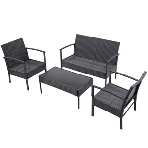 Tangkula 4 PCS Rattan Wicker Furniture Set Loveseat Sofa Cushioned Patio Outdoor Black - 1 of 4