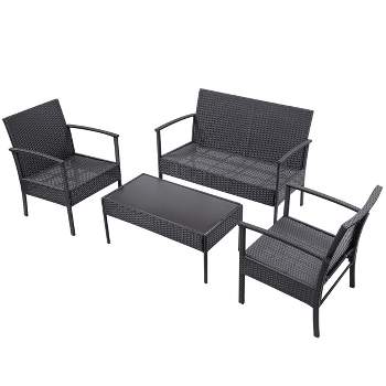Tangkula 4 PCS Rattan Wicker Furniture Set Loveseat Sofa Cushioned Patio Outdoor Black