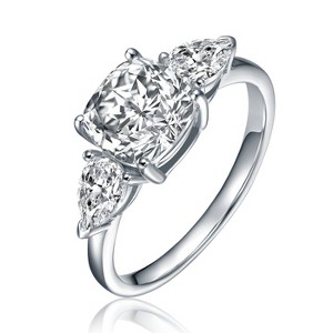 Guili Elegant Sterling Silver Rhodium-Plated Engagement Ring with Clear Cubic Zirconia for a Classic, Timeless Sparkle. Sizes 6-8. - 1 of 3
