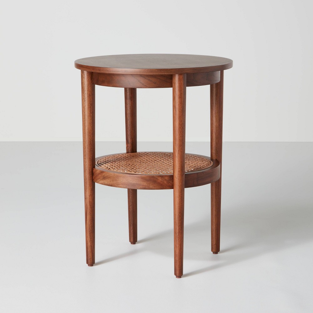 Photos - Dining Table Wood & Cane Round Accent Side Table - Brown - Hearth & Hand™ with Magnolia