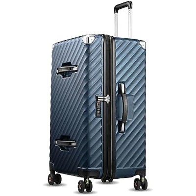 LUGGEX Checked Large 28 Inch Trunk Luggage, Deep Capacity and Expandable Design, Shock Absorbing Wheels, Blue