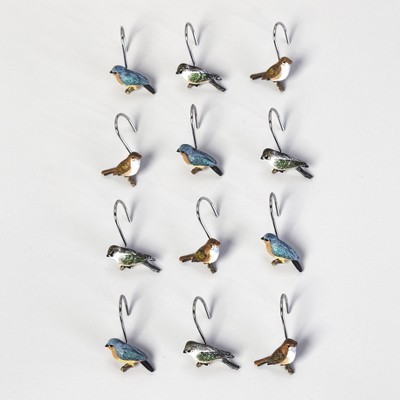 Lakeside Bluebird Shower Curtain Hooks for the Bathroom - Restroom Accents - Set of 12