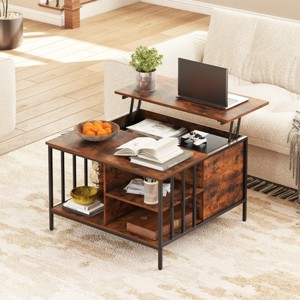 Lift-Top Coffee Table with Hidden Storage featuring Open Shelves Adjustable Height Table for Living Room or Apartment-3irtyhousy - 1 of 4
