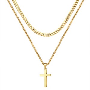 Turandoss 2PCS Gold Cross Necklace for Men Boys, Layered Stainless Steel Cross Pendant Necklaces, Birthday Gifts for Men, Father, Boys Fashion Stuff - 1 of 4