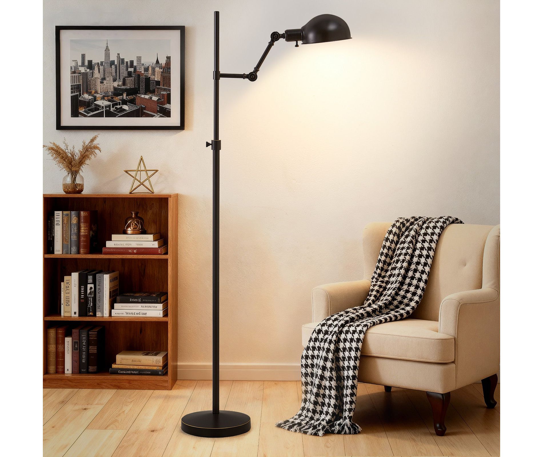 GTCLIGHTING Floor Lamp for Reading,Black Minimalist Standing Tall Lamp with Flexible Lamp Head,Adjustable Height Reading Lamp for Living Room Bedroom