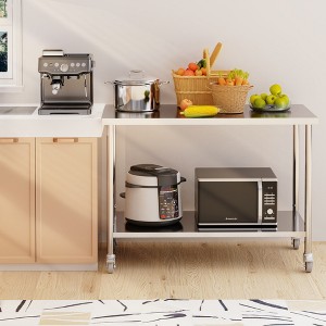 Stainless Steel 2 Tier Work Table with Wheels,Kitchen Prep Table with Undershelf&Pre-Assembled Feet,Utility Tables for Restaurant,Home,Workshop - 1 of 4