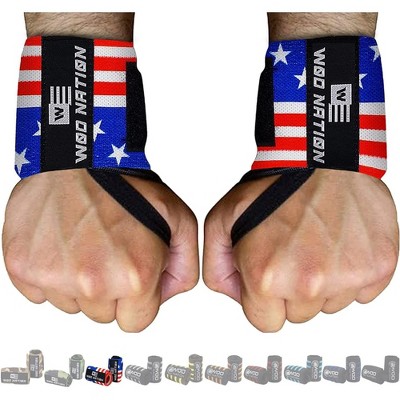 WOD Nation 12-inch Professional Wrist Wraps for Gym & Weightlifting, Powerlifting Wrist Straps Support for Women & Men (Flag)