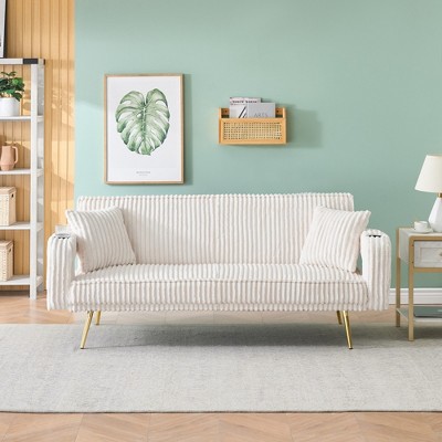 GlasFlength Sofas Contemporary Sofa with Cushioned Support and Clean Lines for Modern Living Spaces, White,74”*33”*31"