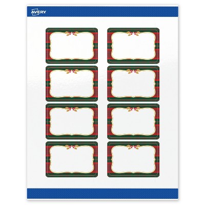 Avery Labels, 2" x 3", Gold-Red-Green Plaid, Glossy, 80ct