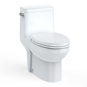One Piece Toilet, Elongated Toilet - Powerful Flush 1.28 GPF, Soft-Close Seat, 12'' Rough-In, White Compact Design - 1 of 4