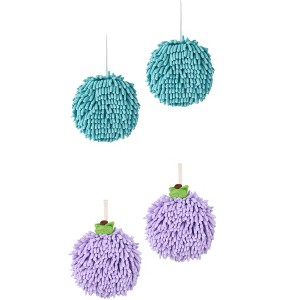 REGALWOVEN Soft Absorbent Fluffy Chenille Ball Bathroom Hand Towels with Wall Hook 4 Pack - 1 of 4