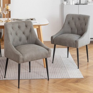 DYHOME Modern Dining Chairs Set of 2, Mid Century Kitchen Dining Chairs with 5.12” Cushions, Upholstered Dining Chairs with Back Pull Rod - 1 of 4