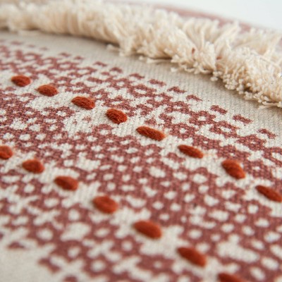 Rustic Rust and Ivory Cotton Embroidered Lumbar Pillow 11"x17"