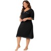 Agnes Orinda Women's Plus Size Stitched Knitted Short Sleeve V Neck Comfy Soft Casual Nightgown - 3 of 4