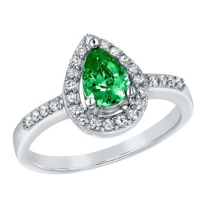Pear-Cut Cubic Zirconia Halo Sterling Silver Ring - ELYA Women's - 1 of 4