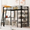 Twin Size Loft Metal Bed with 3 Layers of Shelves and Desk, Stylish Metal Frame Bed with Whiteboard - 2 of 4