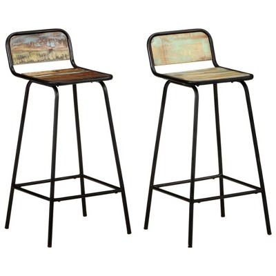 vidaXL Bar Chair Set of 2 Mixed color finish Solid reclaimed wood