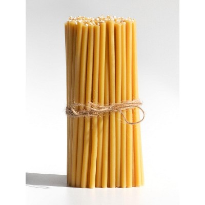 100 Pack Thin Beeswax Taper Candles - 7 Inch Tall Yellow Candles for Meditation, Church, Easter, Home Use, Christmas