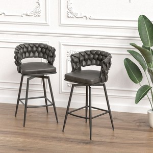 PAGED 28" Swivel Counter and Bar Stools,Upholstered Arm Chair for Kitchen Island,Technical Leather Woven,Set of 2 - 1 of 4
