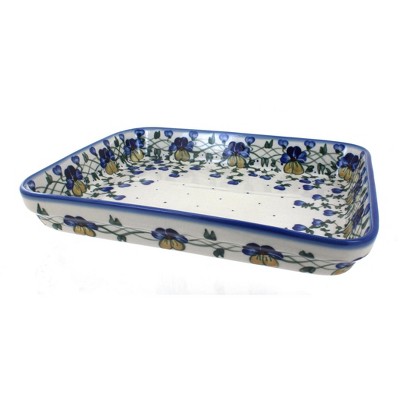 Blue Rose Polish Pottery Pansies Large Rectangular Baker