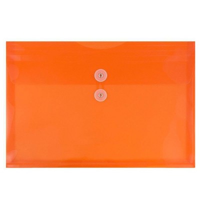 JAM Paper 9 3/4'' X 13'' 12pk Plastic Envelopes with Button and String Tie Closure with Letter Booklet - Bright Orange
