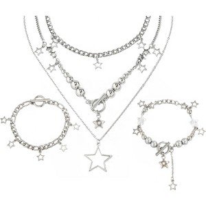 2 Pieces Silver Star Necklace Y2K Jewelry Set Grunge Necklace Kawaii Cute Necklaces Aesthetic Vintage Emo Jewelry - 1 of 4