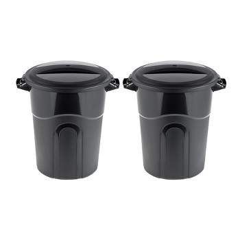 United Solutions 20 Gallon Round Waste Container with Click Lock Lid, Tapered Edges, and Bottom Edge Hand Grooves for Waste & Storage, Black (2 Pack)