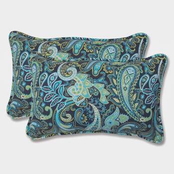2pk Outdoor Rectangle Throw Pillow - Navy/Turqouise/Paisley - Pillow Perfect