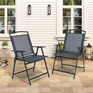 Crestlive Products Set of 2 Patio Folding Dining Chairs Outdoor Portable Sling with Armrest - 1 of 4