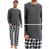 INSPIRE CHIC Men's Long Sleeve Solid Color Nightwear Casual Plaid Pattern Pajamas Set 2 Pieces - 4 of 4