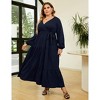 Plus Size Women's V Neck Long Sleeve Maxi Dress Floor Length Elegant Casual - 3 of 4