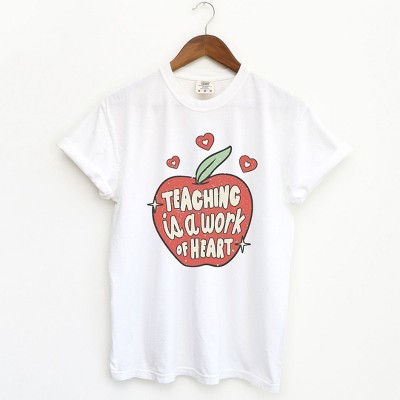 Simply Sage Market Women's Teaching Is A Work of Heart Apple Short Sleeve Garment Dyed Tee