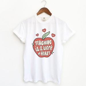 Simply Sage Market Women's Teaching Is A Work of Heart Apple Short Sleeve Garment Dyed Tee - 1 of 2