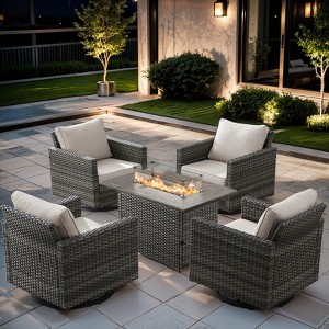 Buenhomino 5 Pieces Patio Wicker Furniture Set - 4 Outdoor Swivel Rocker Glider Chairs with Fire Pit Table, Warm Patio Conversation Set - 1 of 4