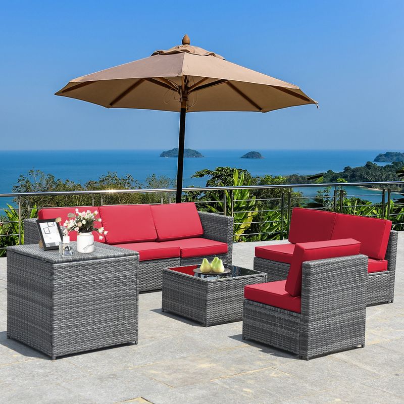 Costway 8 PCS Wicker Sofa Rattan Furniture Set Patio Furniture w/ Storage Table White\ Black\Turquoise\Red, 2 of 10