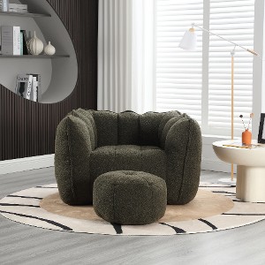 Lyngins Premium Chenille Bean Bag Chair with Footstool, Lightweight Square Lazy Chair with Armrests & Handle, Accent Chair/Sofa Chair for Living Room - 1 of 4