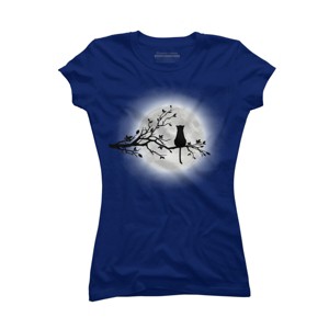 Junior's Design By Humans The Cat and The Moon By Maryedenoa T-Shirt - 1 of 3