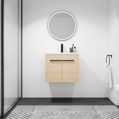Floating Bathroom Vanity With Ceramics Countertop Sink, Wall Mounted 2 Doors Bathroom Storage Cabinet Set