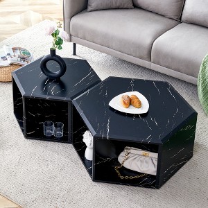 GlasFlength Modern Noval Coffee Tables, Center Table with Sleek Minimalist Design for Living Room Decor, Black,31.5”*27”*14" - 1 of 4