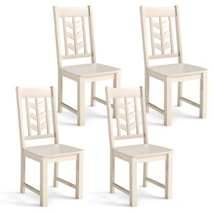 Costway Dining Chair Set of 2/4 with Rubber Wood Frame & Leaf-shape High Back for Kitchen Brown/Black/Cream White - 1 of 4