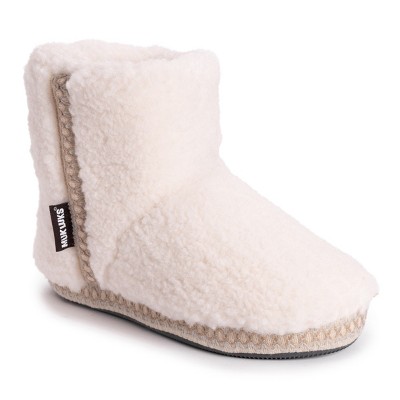SL730 Slumberzzz Womens/Ladies Mixed Knit Button Trim Boot Slippers 