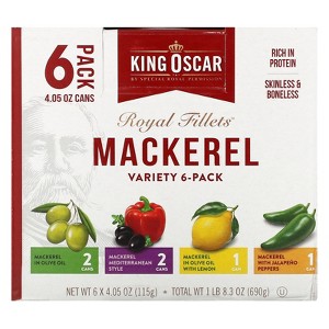 King Oscar Royal Fillets, Mackerel, Variety 6-Pack, 6 Cans, 4.05 oz (115 g) Each - 1 of 3