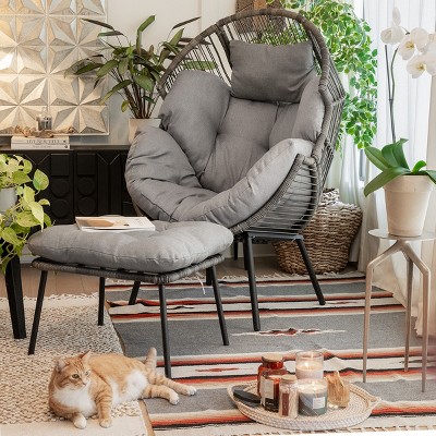 Barton Outdoor Hanging Egg Chair Chair Basket Egg Style Seating Chair with Cushion and Headrest