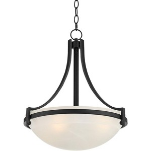 Regency Hill Black Metal Pendant Chandelier 20" Wide Modern Marbleized Glass Bowl Shade Fixture Dining Room House Foyer Entryway - 1 of 4