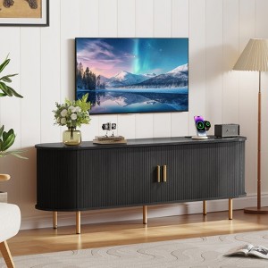 TiramisuBest 55" TV Stand with Power Outlet for TVs up to 60", Entertainment Center with Storage, Modern Media Console with Sliding Doors,Walnut - 1 of 4