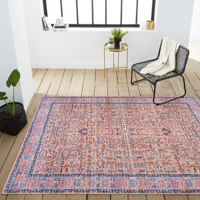 Bohemian Terracotta & Navy Persian-Inspired Washable Rug 3' x 5'